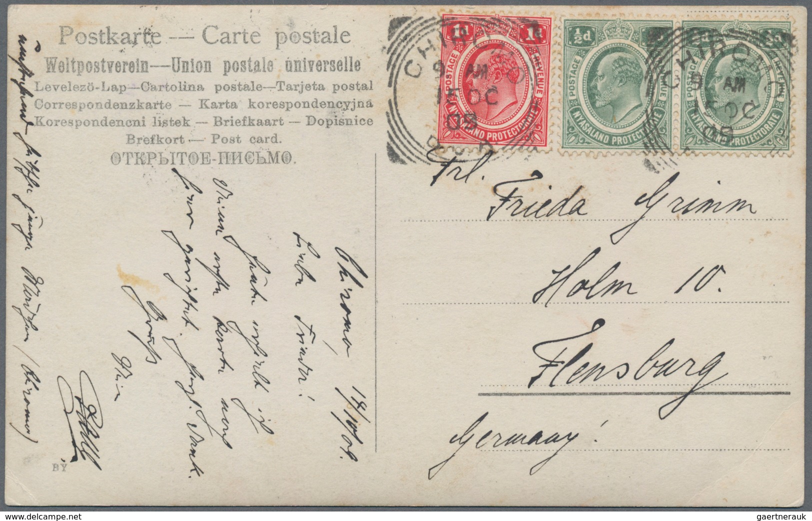 Nyassaland: 1909-11: Six Different Picture Postcards Sent From Chiromo (5) And Blantyre To Flensburg - Nyasaland