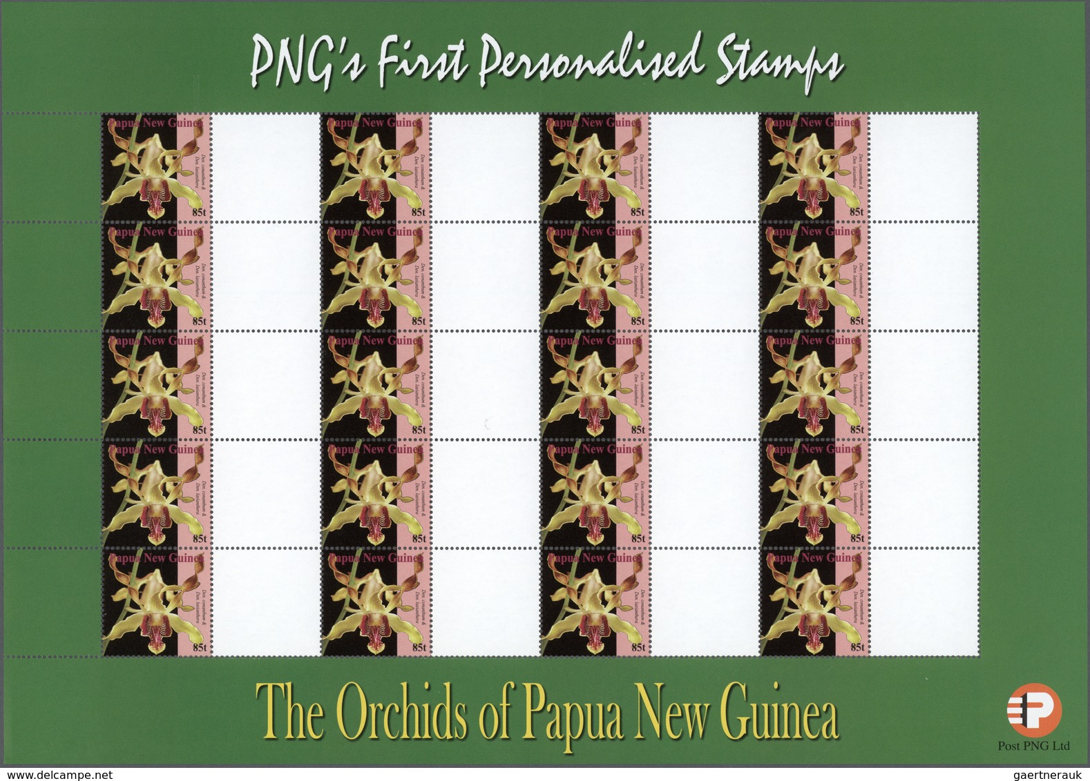 Papua Neuguinea: 2007. Lot With 500 Sheets ORCHIDS 0.85k With BLANK LABEL. 20 Stamps And 20 Labels P - Papua New Guinea