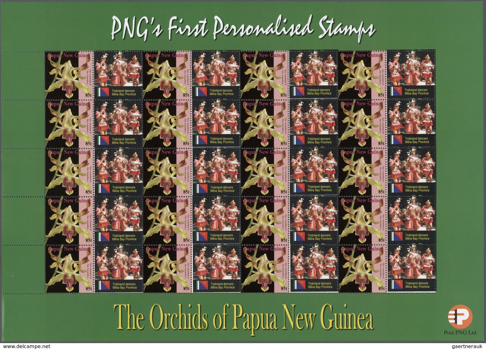 Papua Neuguinea: 2007. Lot With 500 Sheets ORCHIDS 0.85k With Personalised Ornamental Label TROBRIAN - Papúa Nueva Guinea