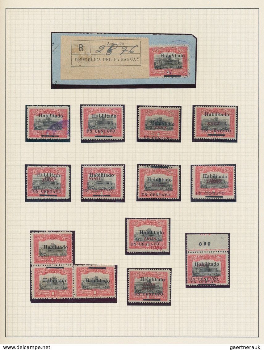 Paraguay: 1908/1909, Revaluation Overprints, Specialised Collection Of 108 Stamps (incl. Units) Neat - Paraguay