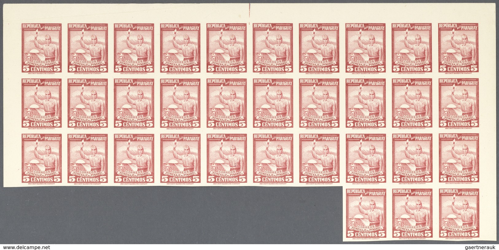 Paraguay: 1935/1948, IMPERFORATE STAMPS: 1935 Airmail 10c. Ultramarine Marginal Block Of 20 (Michel - Paraguay