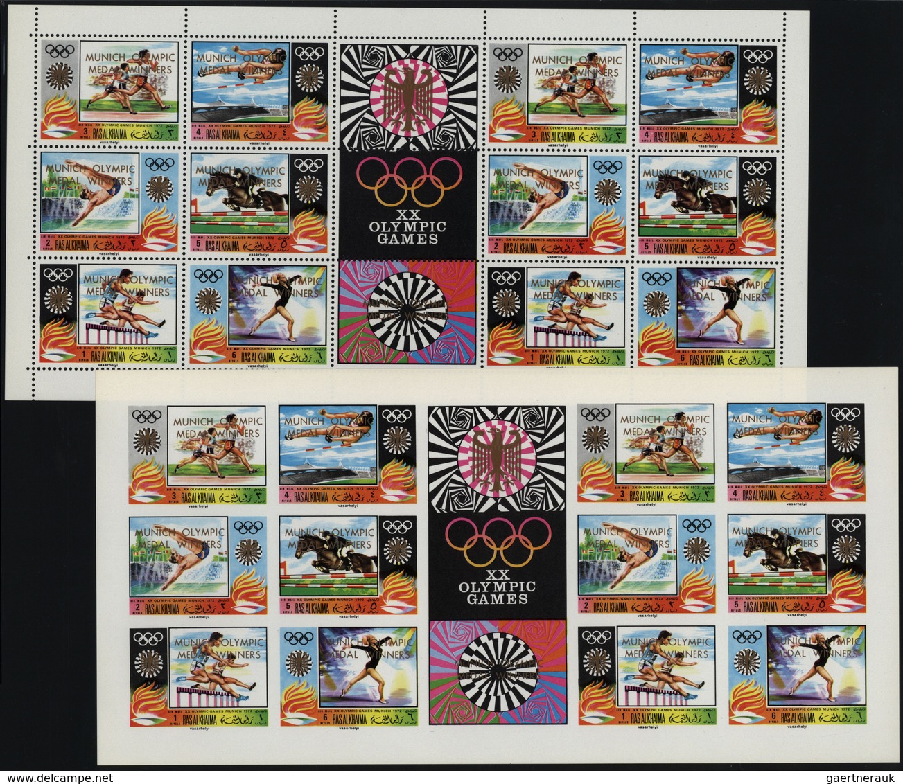 Ras al Khaima: 1968/1972, miscellaneous balance incl. imperf. issues, thematic sets (Sports), proof