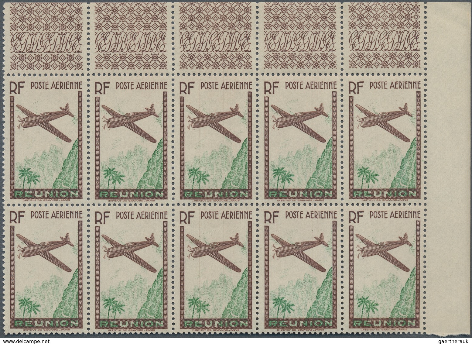 Reunion: 1938, Airmail Issue ‚airplane Over Mountains‘ (12.65fr.) Brown/green With MISSING DENOMINAT - Usados