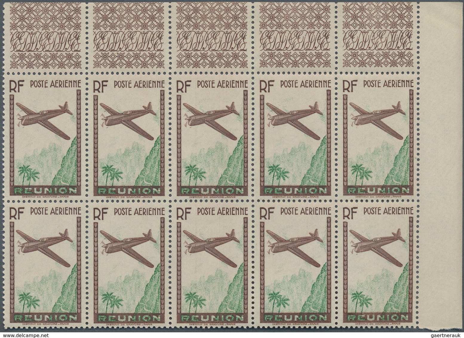 Reunion: 1938, Airmail Issue ‚airplane Over Mountains‘ (12.65fr.) Brown/green With MISSING DENOMINAT - Oblitérés