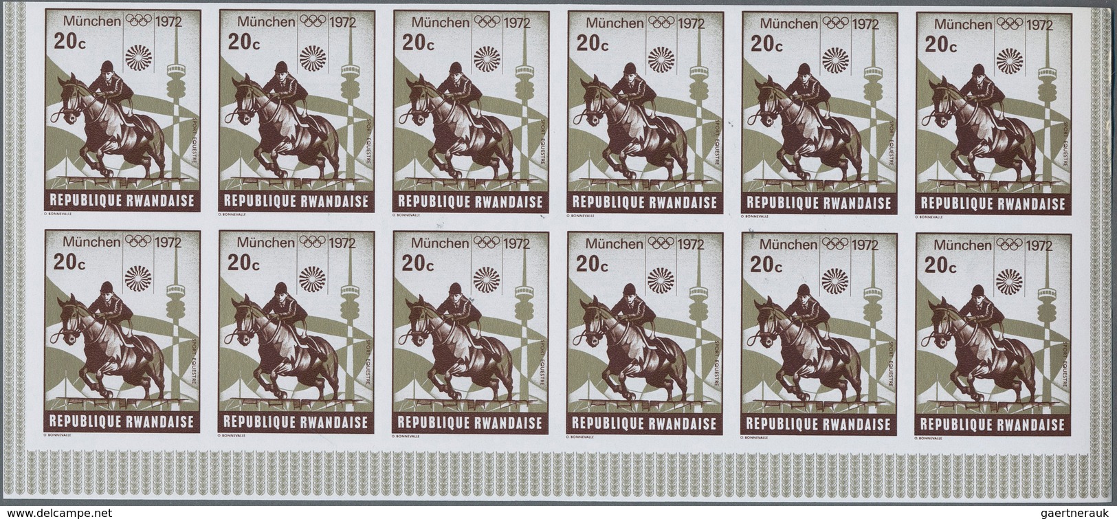 Ruanda: 1967/1975. Lot of 13,519 IMPERFORATE stamps, souvenir and miniature sheets showing various i