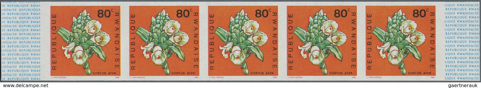 Ruanda: 1967/1975. Lot of 13,519 IMPERFORATE stamps, souvenir and miniature sheets showing various i