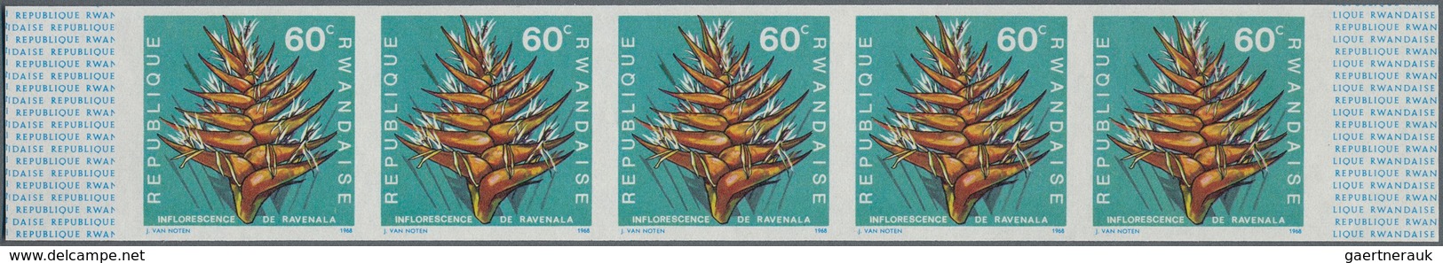 Ruanda: 1967/1975. Lot of 13,519 IMPERFORATE stamps, souvenir and miniature sheets showing various i