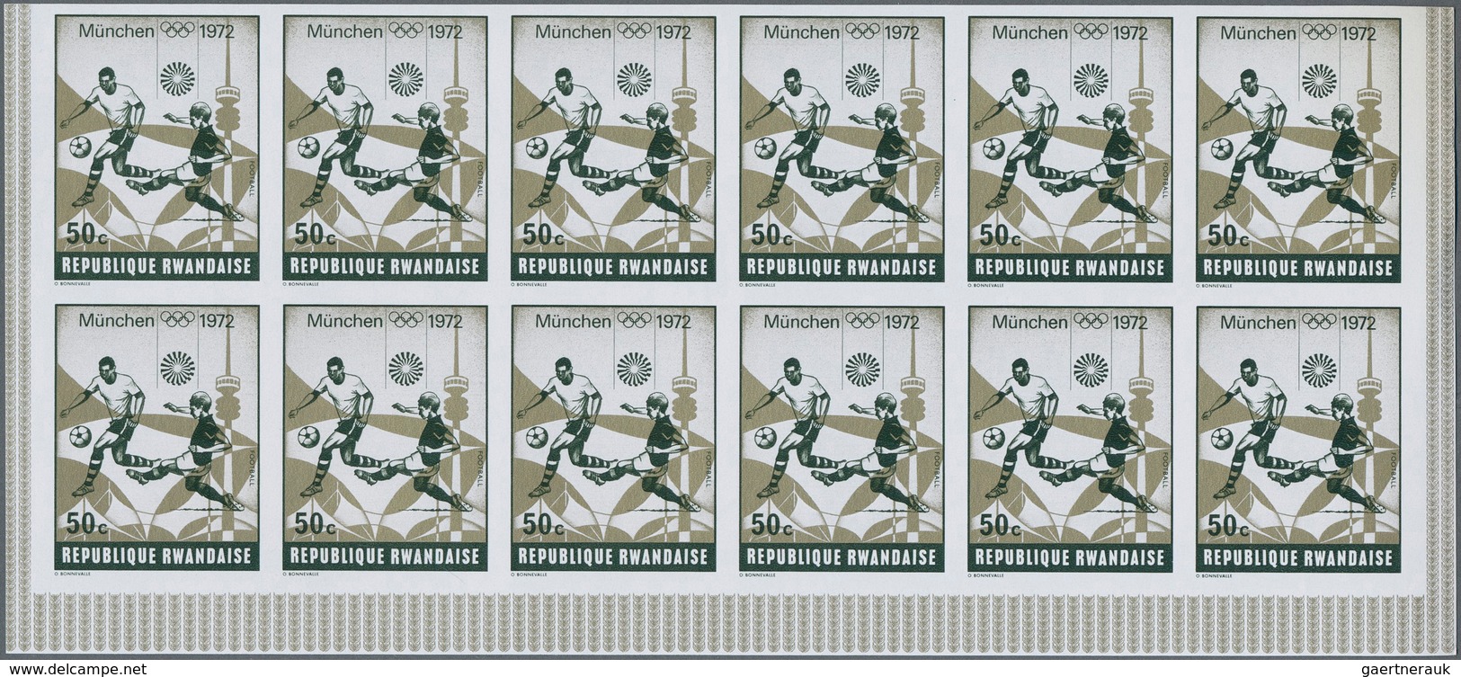 Ruanda: 1967/1975. Lot of 13,519 IMPERFORATE stamps, souvenir and miniature sheets showing various i