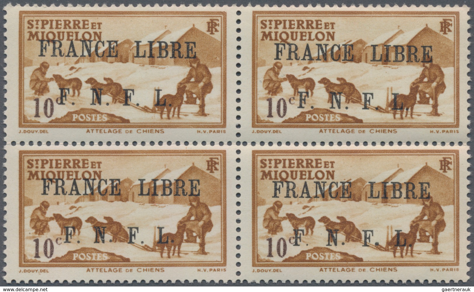 St. Pierre Und Miquelon: 1941/1942, FRANCE LIBRE Overprints, 10c. Brown, Lot Of 800 Stamps Mint Neve - Sonstige & Ohne Zuordnung