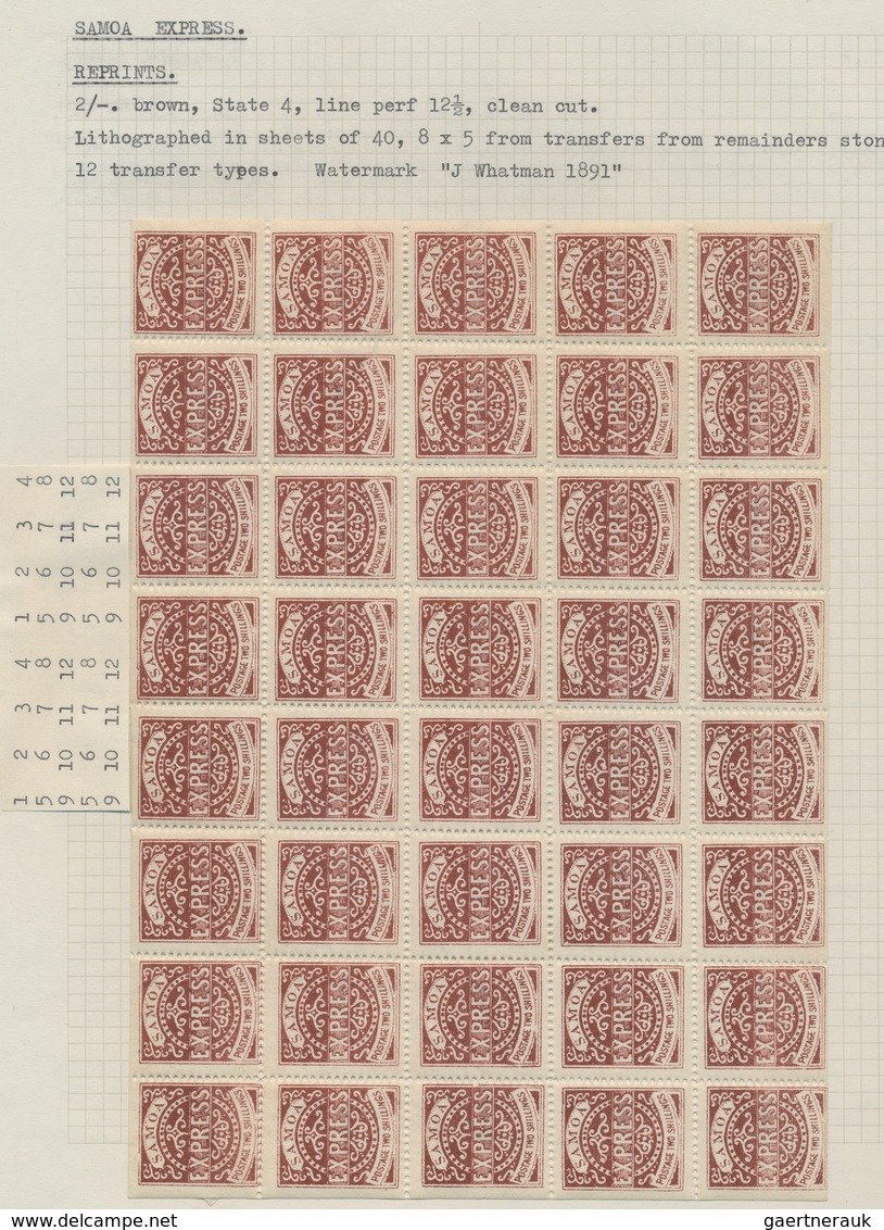 Samoa: 1891 (ca.), "Samoa Express" Private Reprints, Assortment Of Ten Sheets 1d.-2sh. Of 40 Stamps - Samoa