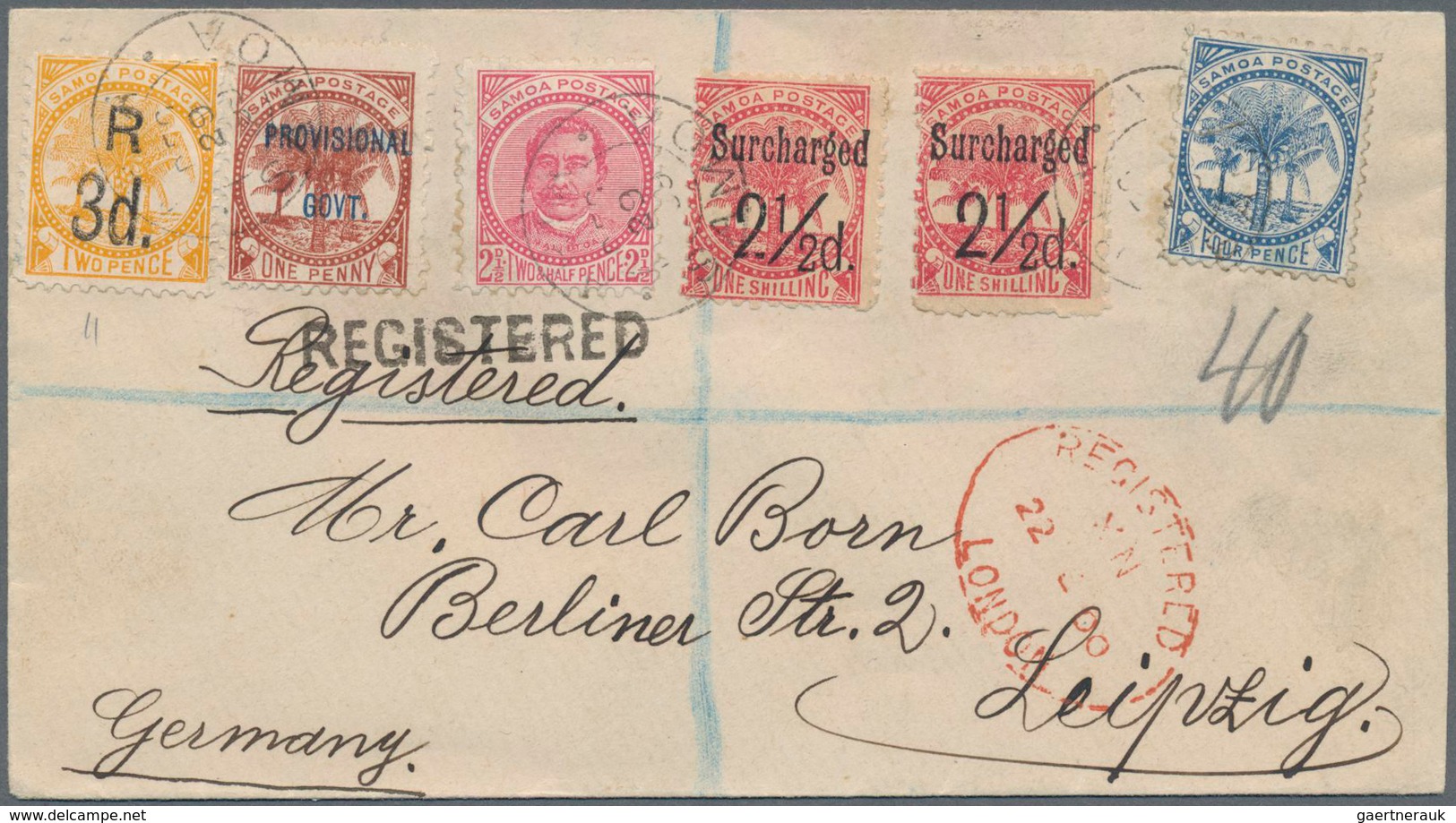 Samoa: 1895/1900, Overprint Issues, Five Letters To Europe, Four Of Them Registered Mail, Partly Som - Samoa
