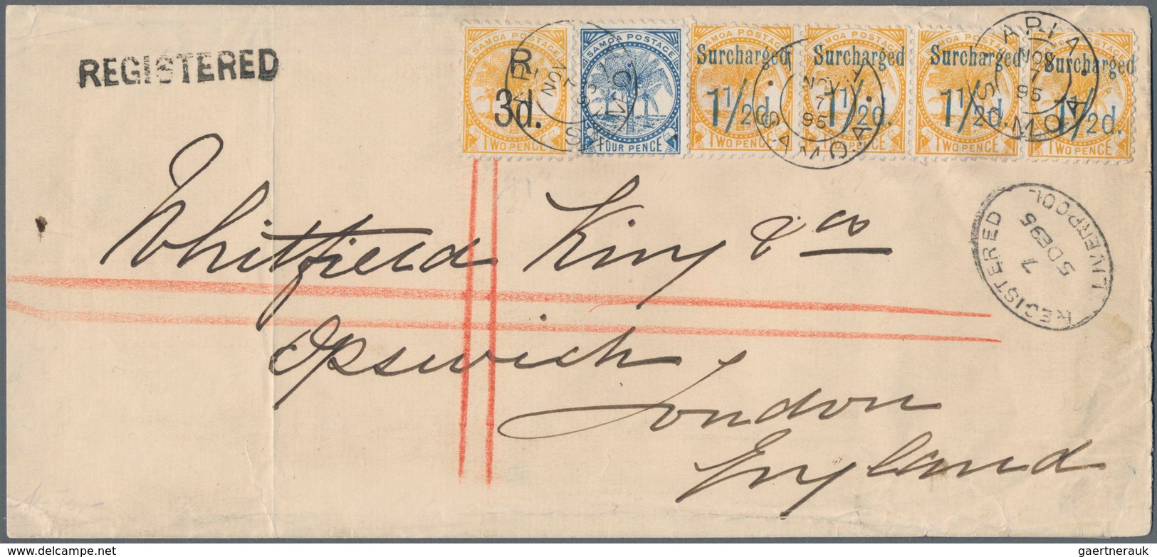 Samoa: 1895/1900, Overprint Issues, Five Letters To Europe, Four Of Them Registered Mail, Partly Som - Samoa