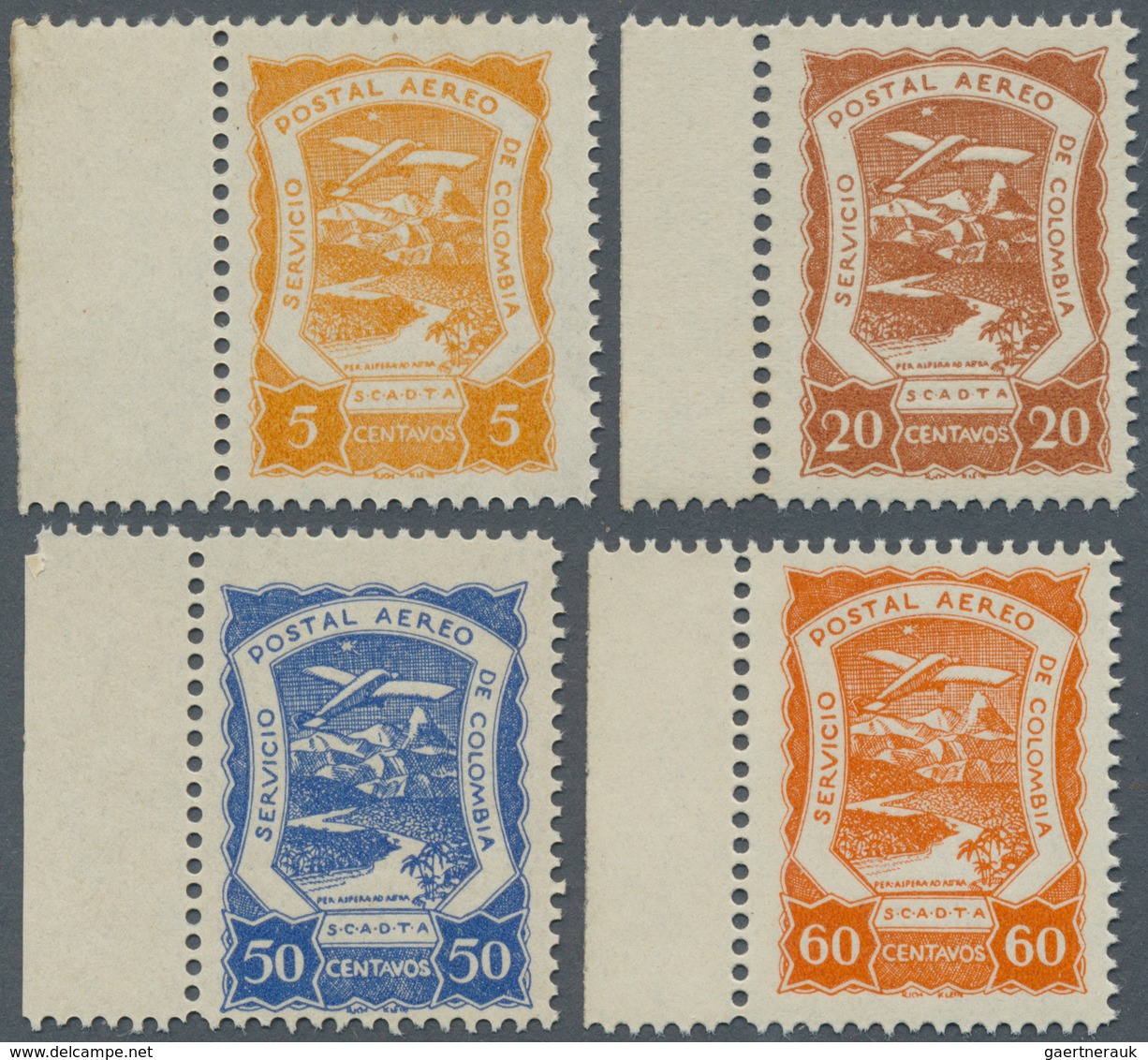 SCADTA - Ausgaben Für Kolumbien: 1921/1923, SERVICIO POSTAL AEREO DE COLOMBIA Four Values In Differe - Kolumbien