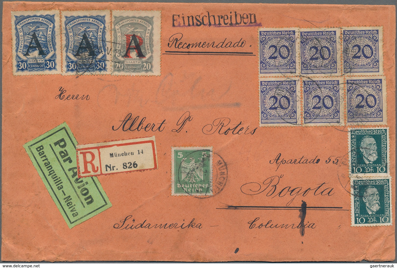 SCADTA - Länder-Aufdrucke: 1924/1925, GERMANY: Lot Of 5 Covers Franked With Scadta Overprints "A", C - Airplanes