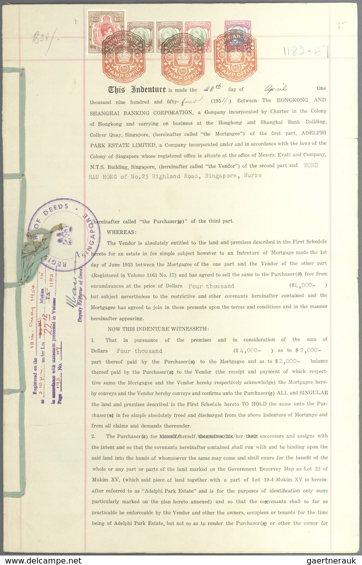 Singapur: 1948-71 REVENUES: Collection Of 19 Complete Documents Bearing Singapore REVENUE Stamps Up - Singapore (...-1959)