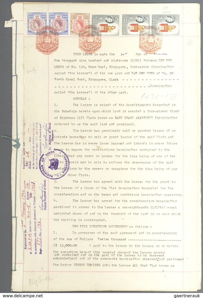 Singapur: 1948-71 REVENUES: Collection Of 19 Complete Documents Bearing Singapore REVENUE Stamps Up - Singapore (...-1959)