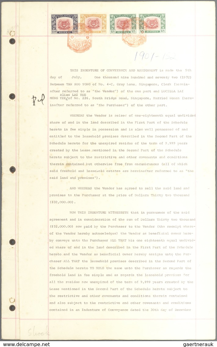 Singapur: 1948-71 REVENUES: Collection Of 19 Complete Documents Bearing Singapore REVENUE Stamps Up - Singapore (...-1959)