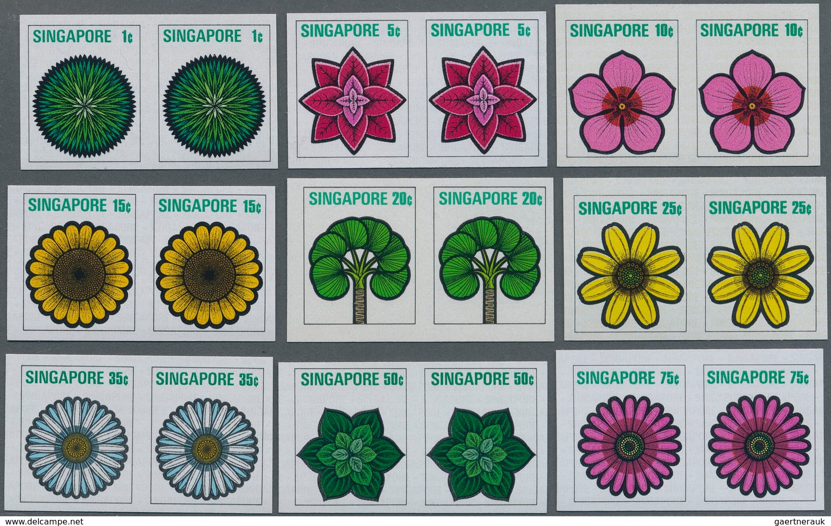 Singapur: 1973, Flowers And Fruits Defintives Complete Set Of 13 In A Lot With About 50 IMPERFORATE - Singapore (...-1959)