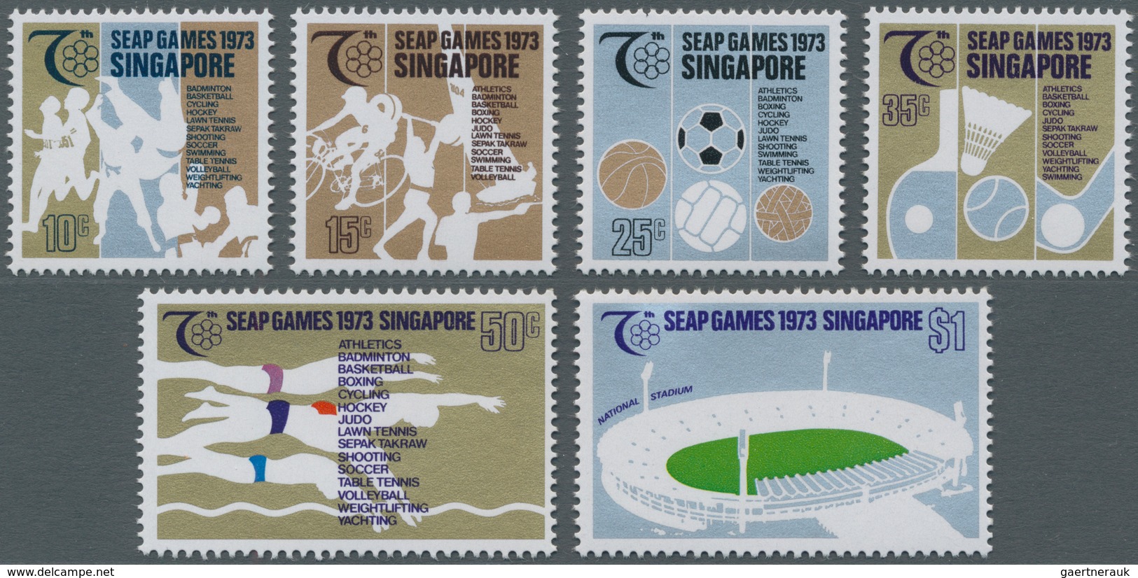 Singapur: 1973, SEAP Games Complete Set Of Six In A Lot With Approx. 450 Sets Mostly In Larger Block - Singapore (...-1959)