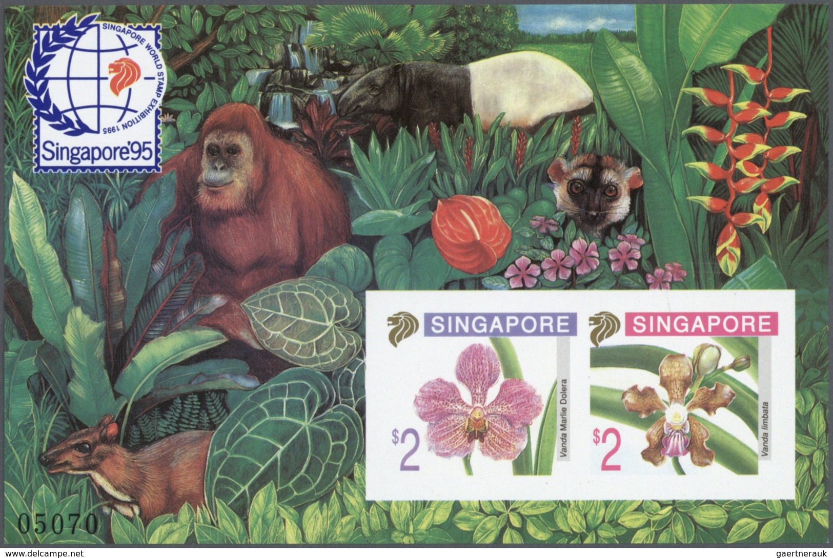 Singapur: 1995, Stamp Exhibition SINGAPORE '95 ("Orchids"), IMPERFORATE Souvenir Sheet, Lot Of 190 P - Singapore (...-1959)
