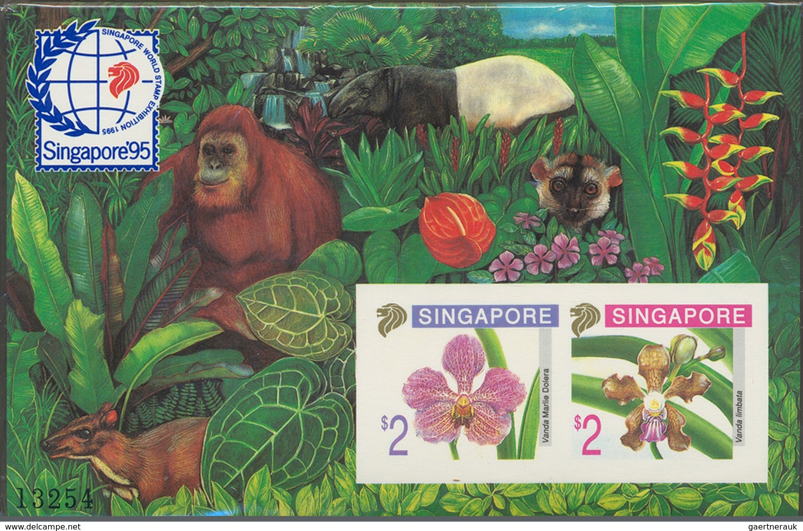 Singapur: 1995, Stamp Exhibition SINGAPORE '95 ("Orchids"), IMPERFORATE Souvenir Sheet, Lot Of 100 P - Singapore (...-1959)