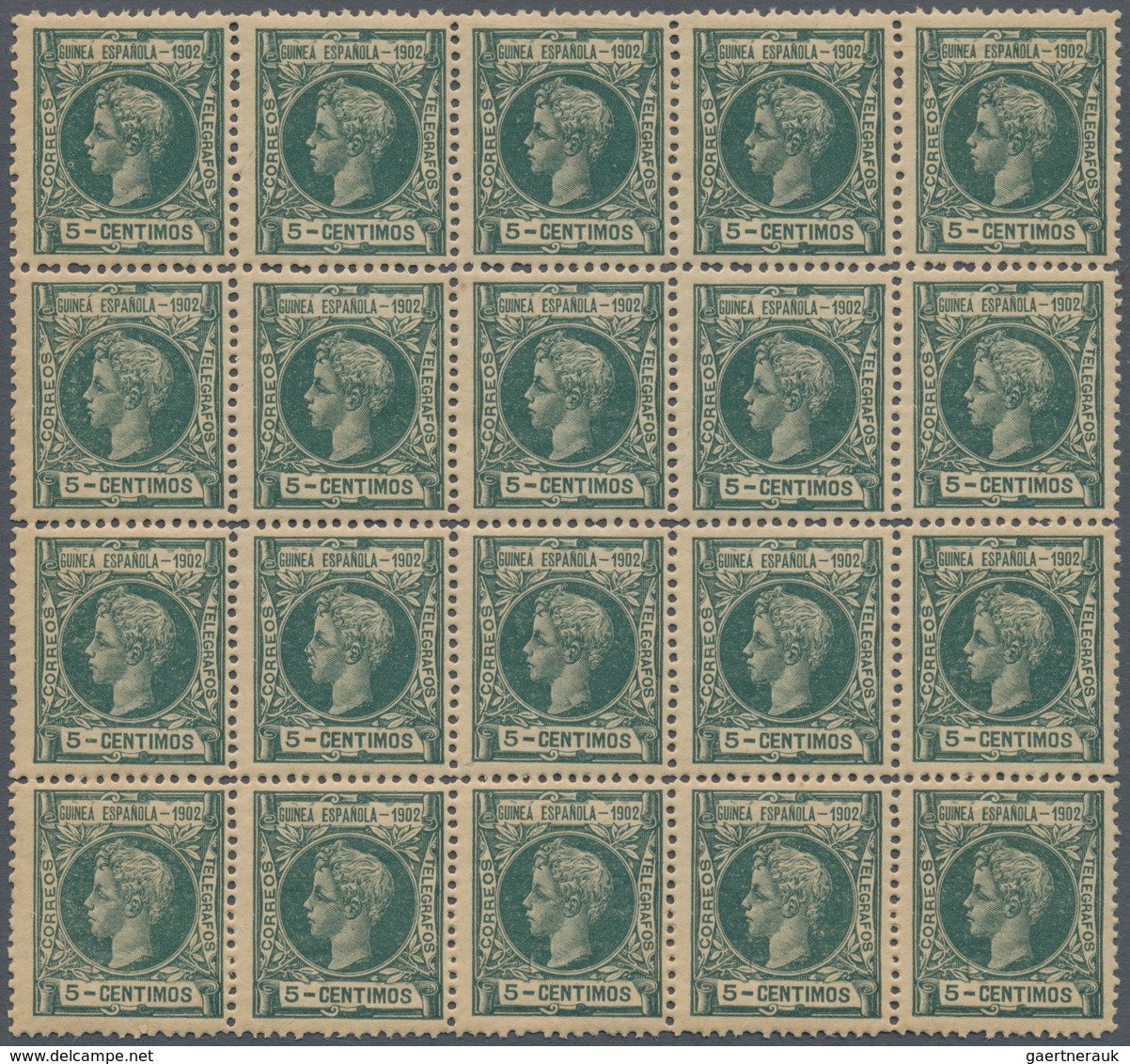 Spanisch-Guinea: 1902, King Alfonso XIII. To The Right 5c. Dark-green In An INVESTMENT Or STUDY LOT - Guinée Espagnole