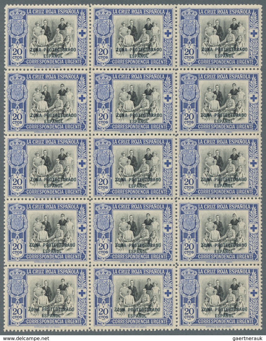 Spanisch-Marokko: 1926, Red Cross – Royal Family 20c. Blue/black EXPRESS Stamp With Black Opt. ‚ZONA - Spanish Morocco