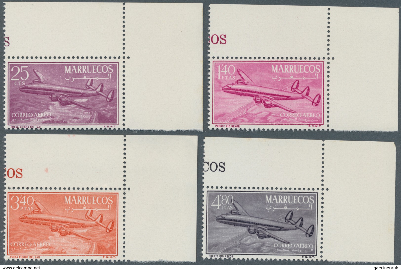 Spanisch-Marokko: NORTH ZONE: 1956, Airmail Issue ‚Lockheed Constellation‘ Complete Set Of Four In A - Marruecos Español