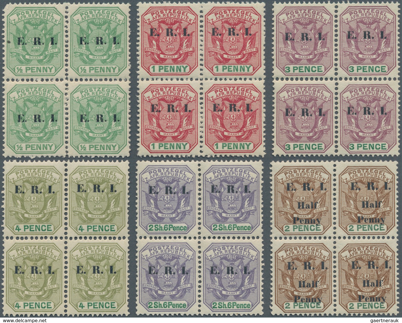 Transvaal: 1900/1901, Coat Of Arms With Overprints Incl. ‚V.R.I.‘ Part Set Of Nine ½d. To 2s.6d., ‚E - Transvaal (1870-1909)