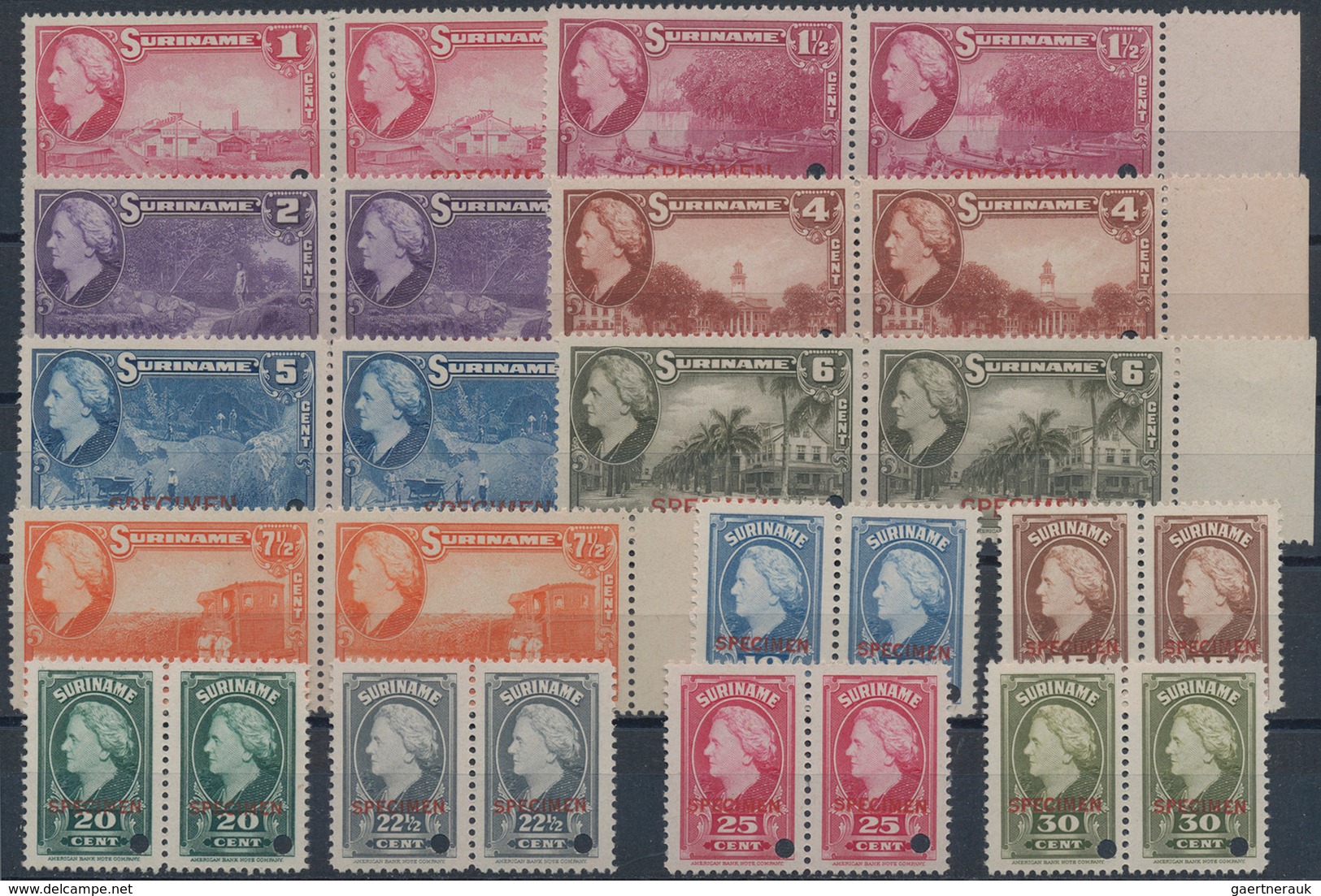 Surinam: 1945, Definitives Wilhelmina And Postage Dues, Collection Of 23 Different Horizontal Pairs - Surinam ... - 1975