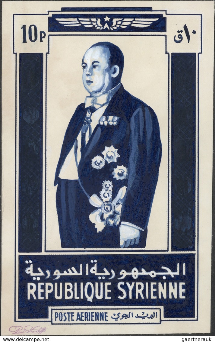 Syrien: 1938/1955. Astonishing collection of 56 ARTIST'S DRAWINGS for stamps of the named period, st