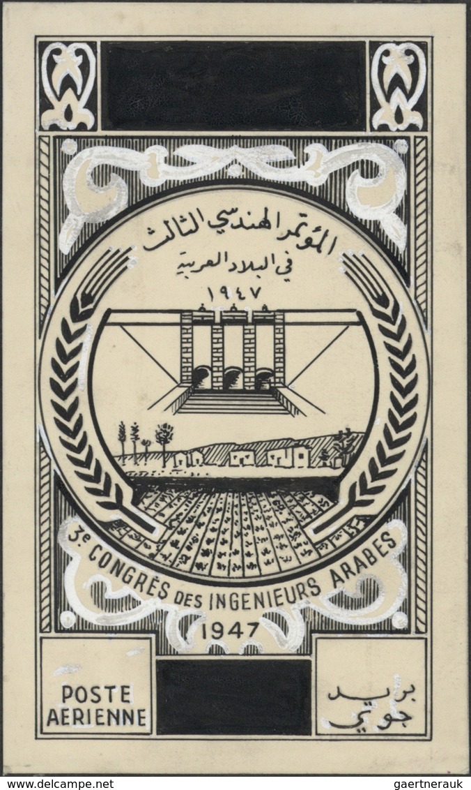 Syrien: 1938/1955. Astonishing collection of 56 ARTIST'S DRAWINGS for stamps of the named period, st