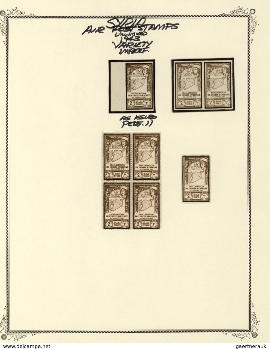 Syrien: 1942/1953, specialised mint collection on album pages, showing blocks of four, plate blocks,