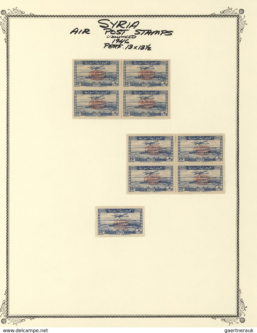 Syrien: 1942/1953, specialised mint collection on album pages, showing blocks of four, plate blocks,