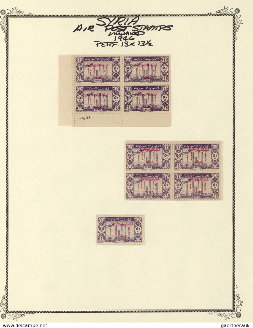 Syrien: 1942/1953, specialised mint collection on album pages, showing blocks of four, plate blocks,