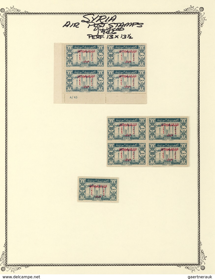 Syrien: 1942/1953, specialised mint collection on album pages, showing blocks of four, plate blocks,