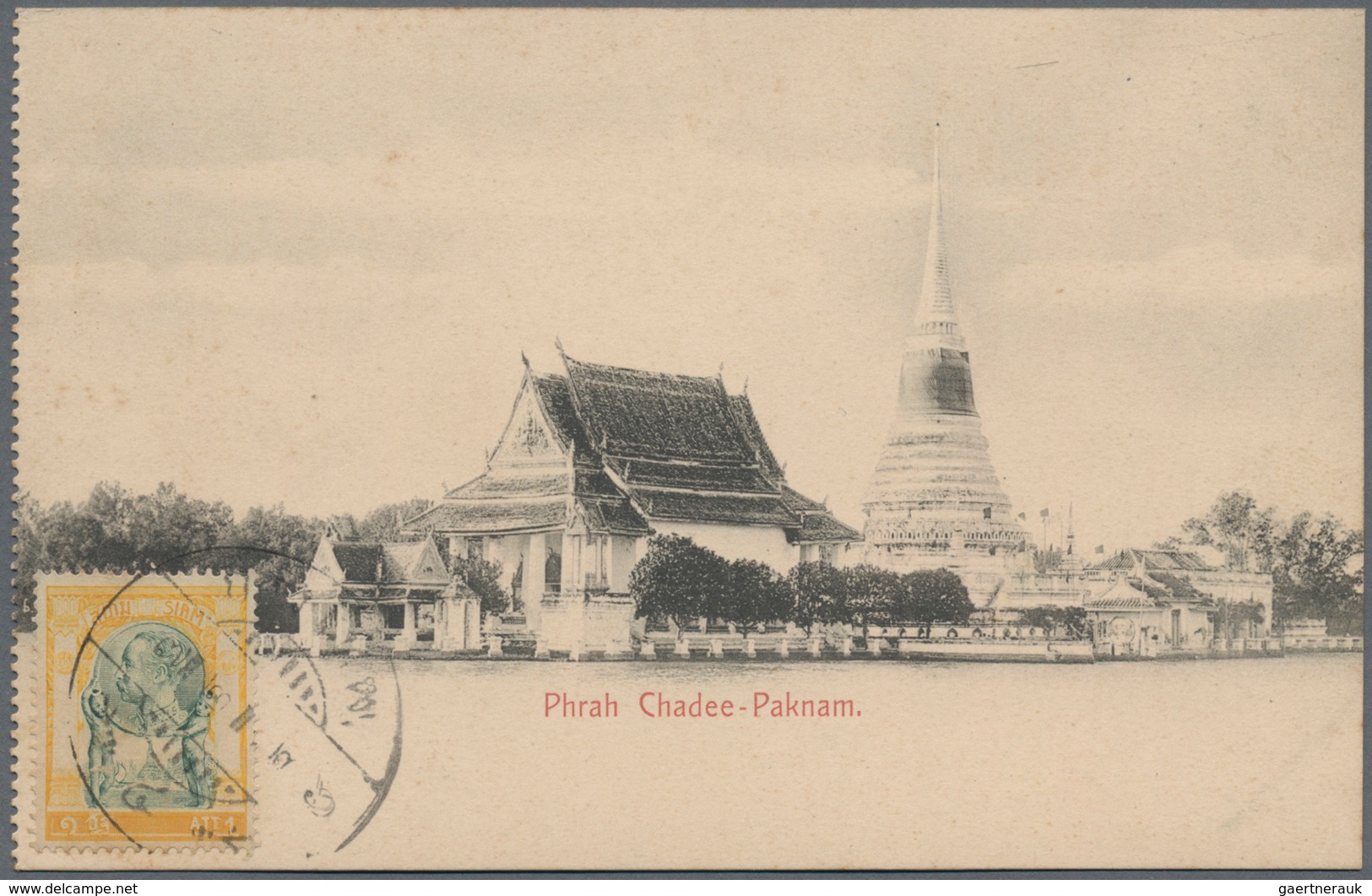 Thailand: 1900-1930 Five Siamese Picture Postcards, With 'Phrah Chadee-Paknam' Ppc Franked By 1a. An - Tailandia