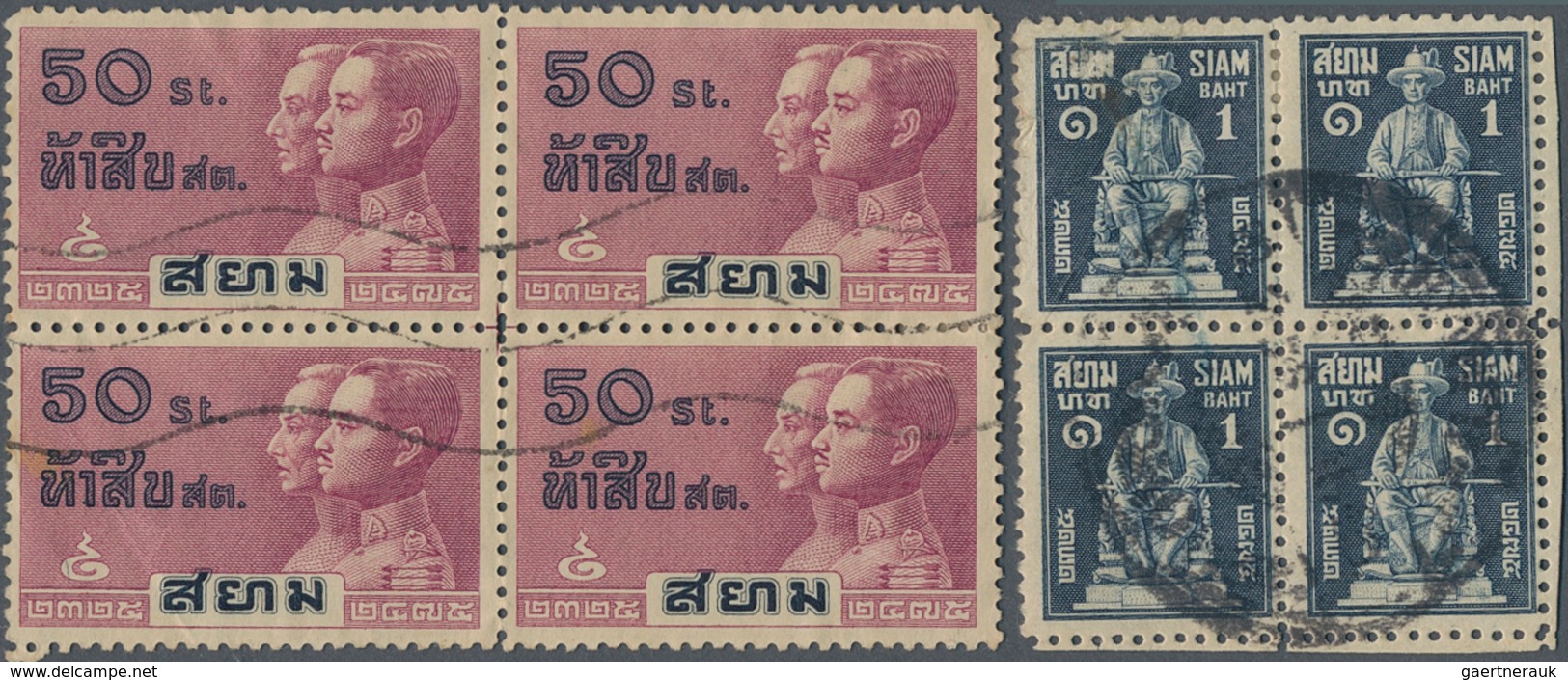 Thailand: 1932, Anniversary, 8 Values In Blocs Of Four, Used, Perforation Partly Defects. - Tailandia