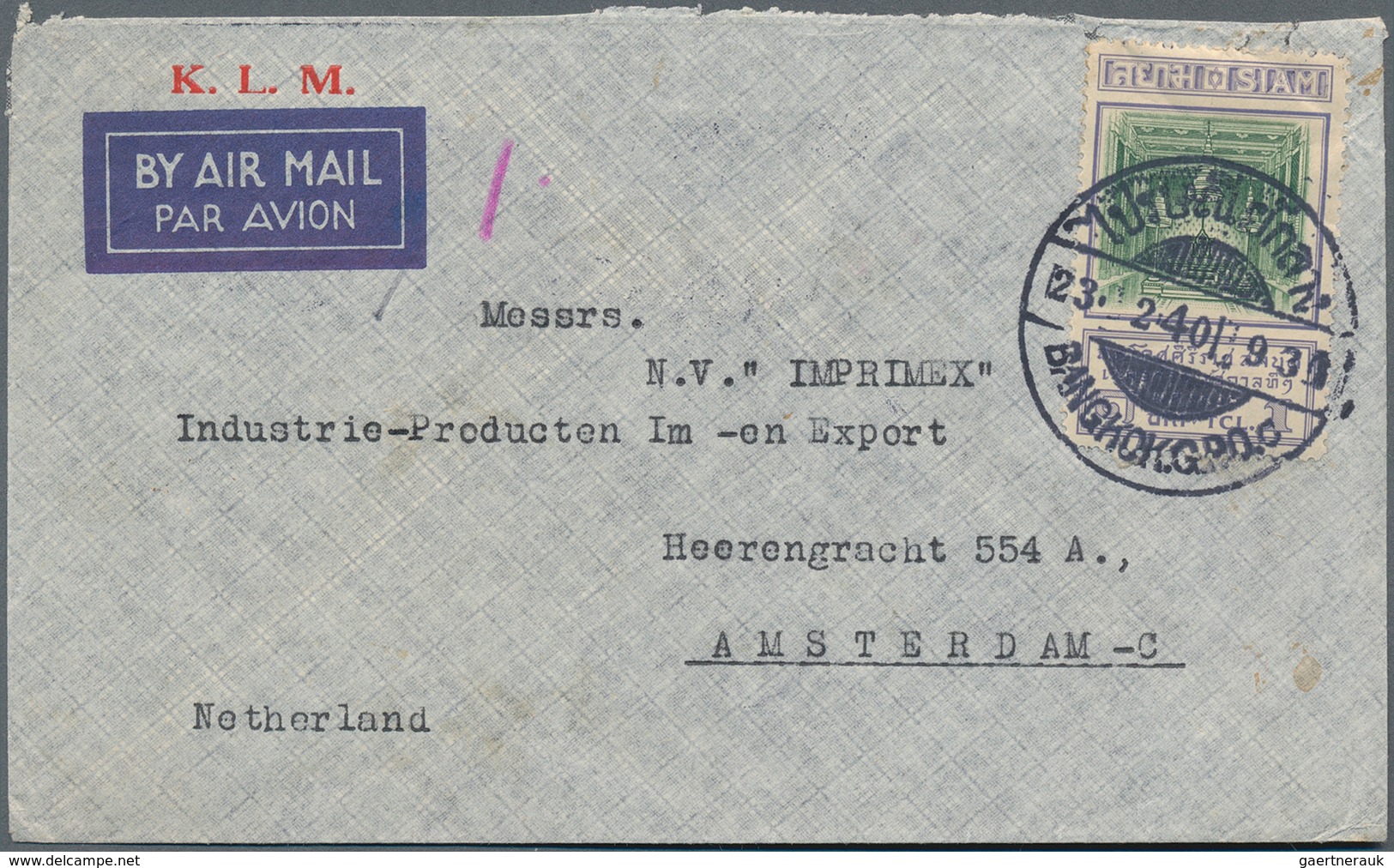 Thailand: 1936/49, 7 Airmail Covers To Holland, Germany And Switzerland Through K.L.M., Including Sp - Tailandia