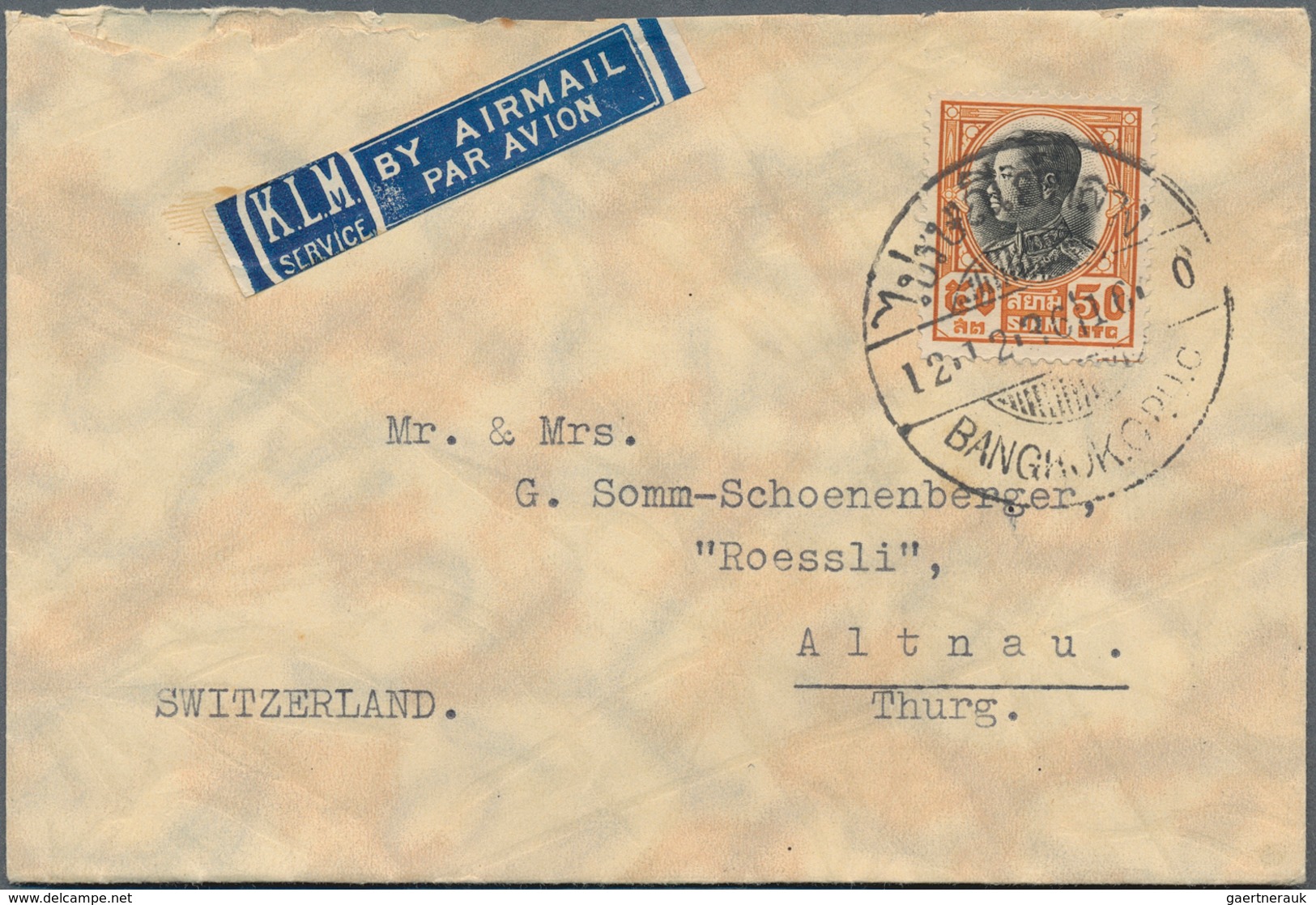 Thailand: 1936/49, 7 Airmail Covers To Holland, Germany And Switzerland Through K.L.M., Including Sp - Thaïlande