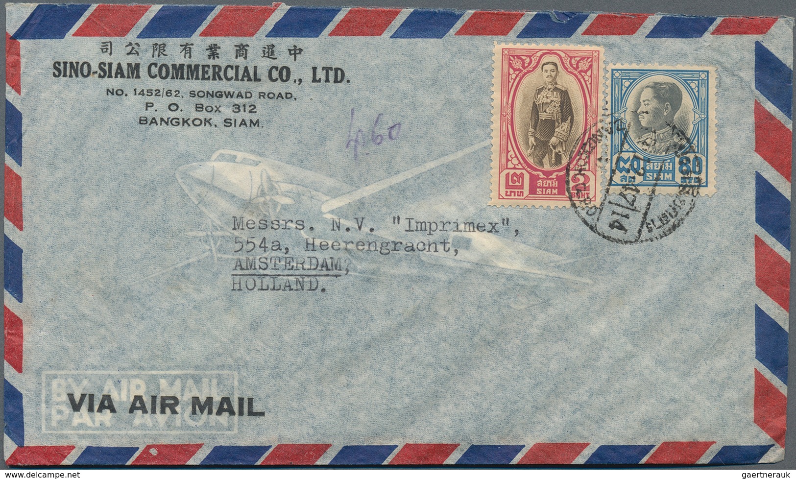 Thailand: 1936/49, 7 Airmail Covers To Holland, Germany And Switzerland Through K.L.M., Including Sp - Thailand