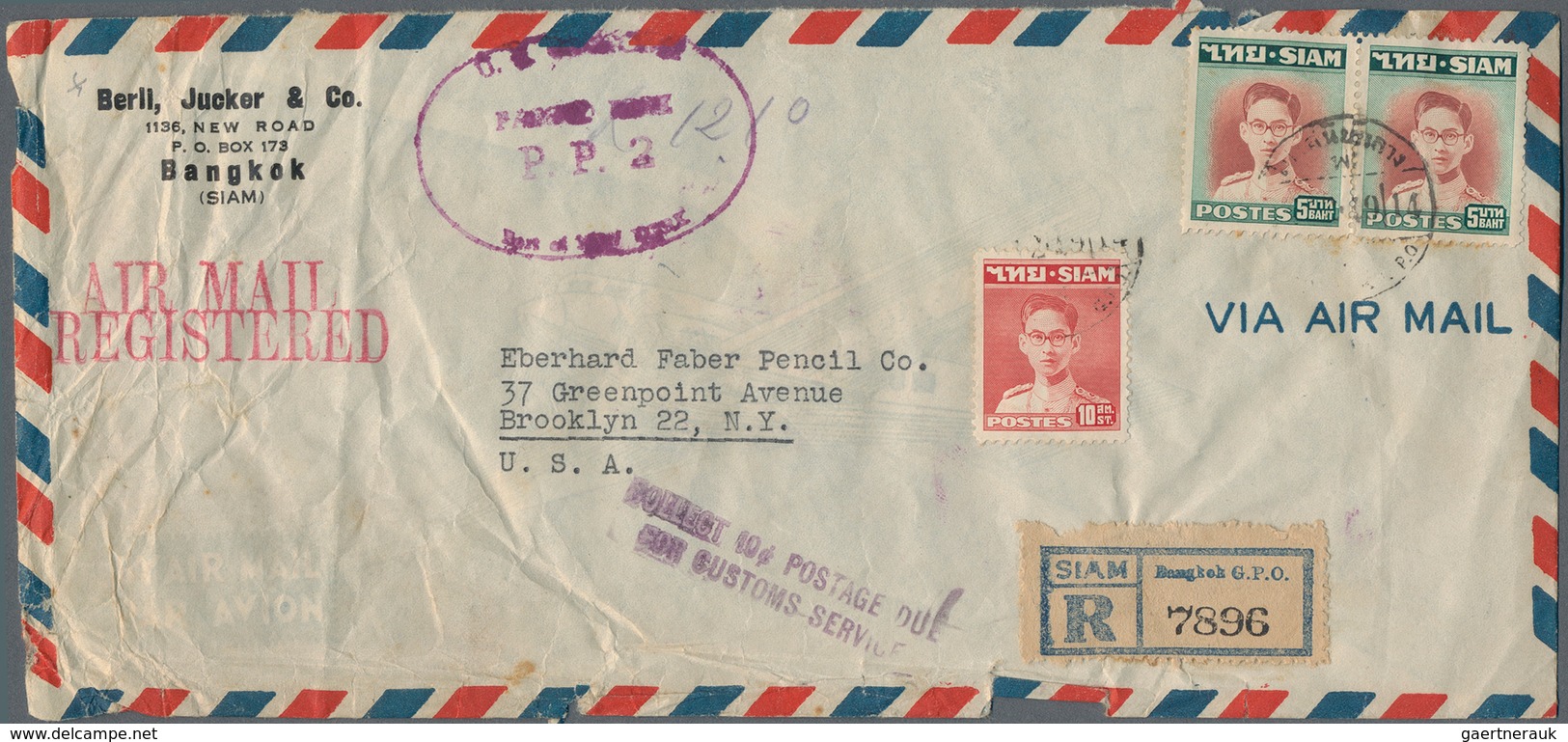 Thailand: 1937-66 Four Covers To The U.S.A. Including 1950 Registered And Censored Cover Franked By - Tailandia