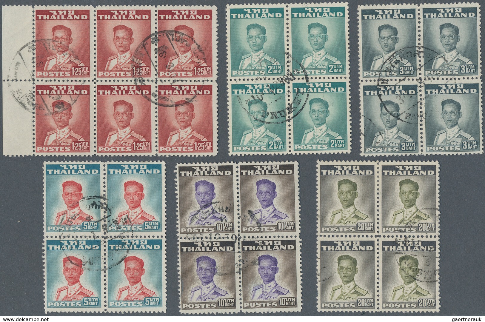 Thailand: 1951, King Bhumibol Complete Set Of 14 Values In Blocs Of Four, Used. - Thailand