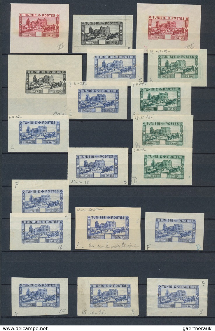 Tunesien: 1900-1940, 190 Imperf Proofs And Die Proofs, Four Very Scarce Early Issues Proofs 1900-26 - Unused Stamps