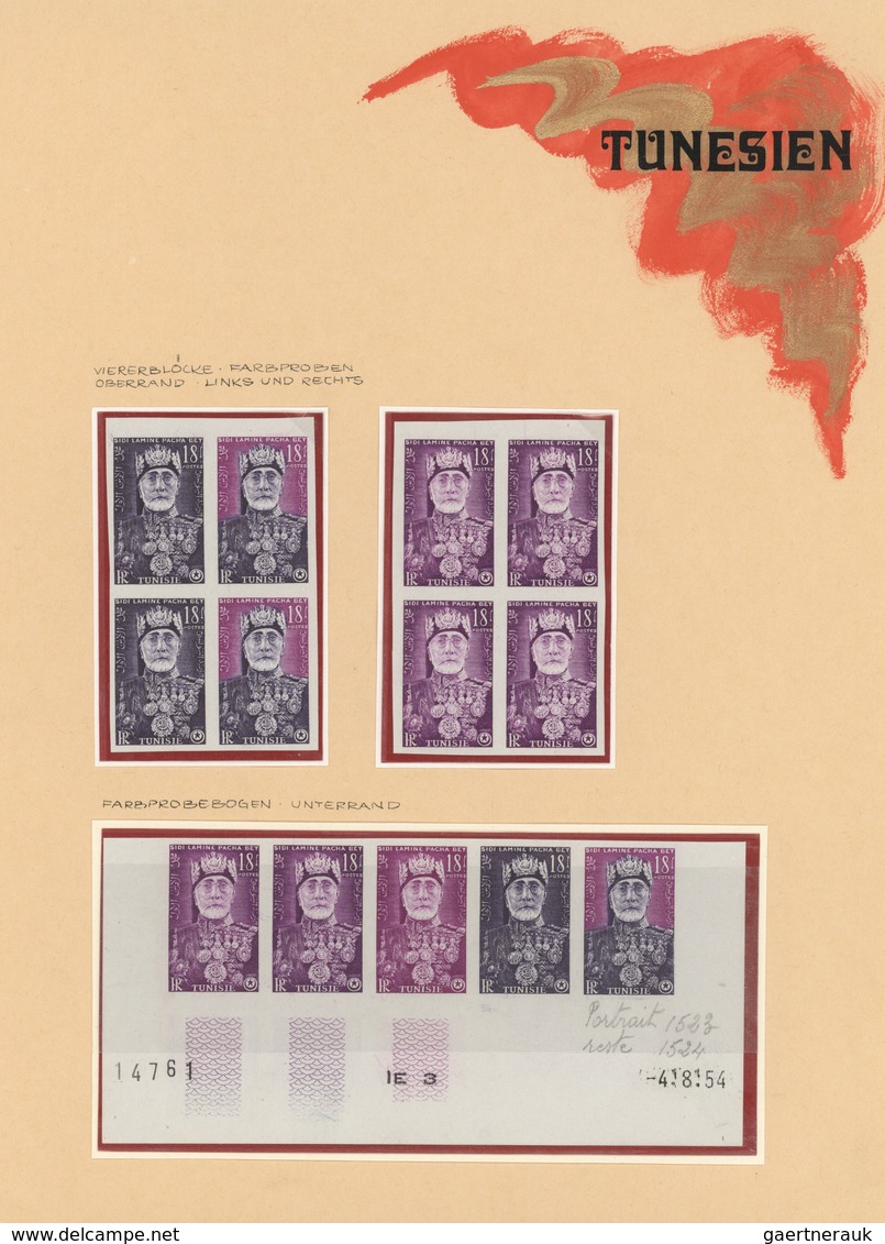 Tunesien: 1954/1963, IMPERFORATE COLOUR PROOFS, Collection Of Apprx. 1.645 Imperf. Colour Proofs, Ma - Ongebruikt