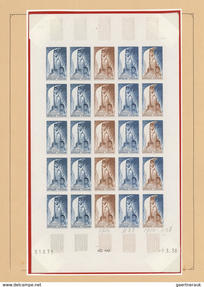 Tunesien: 1954/1963, IMPERFORATE COLOUR PROOFS, collection of apprx. 1.645 imperf. colour proofs, ma