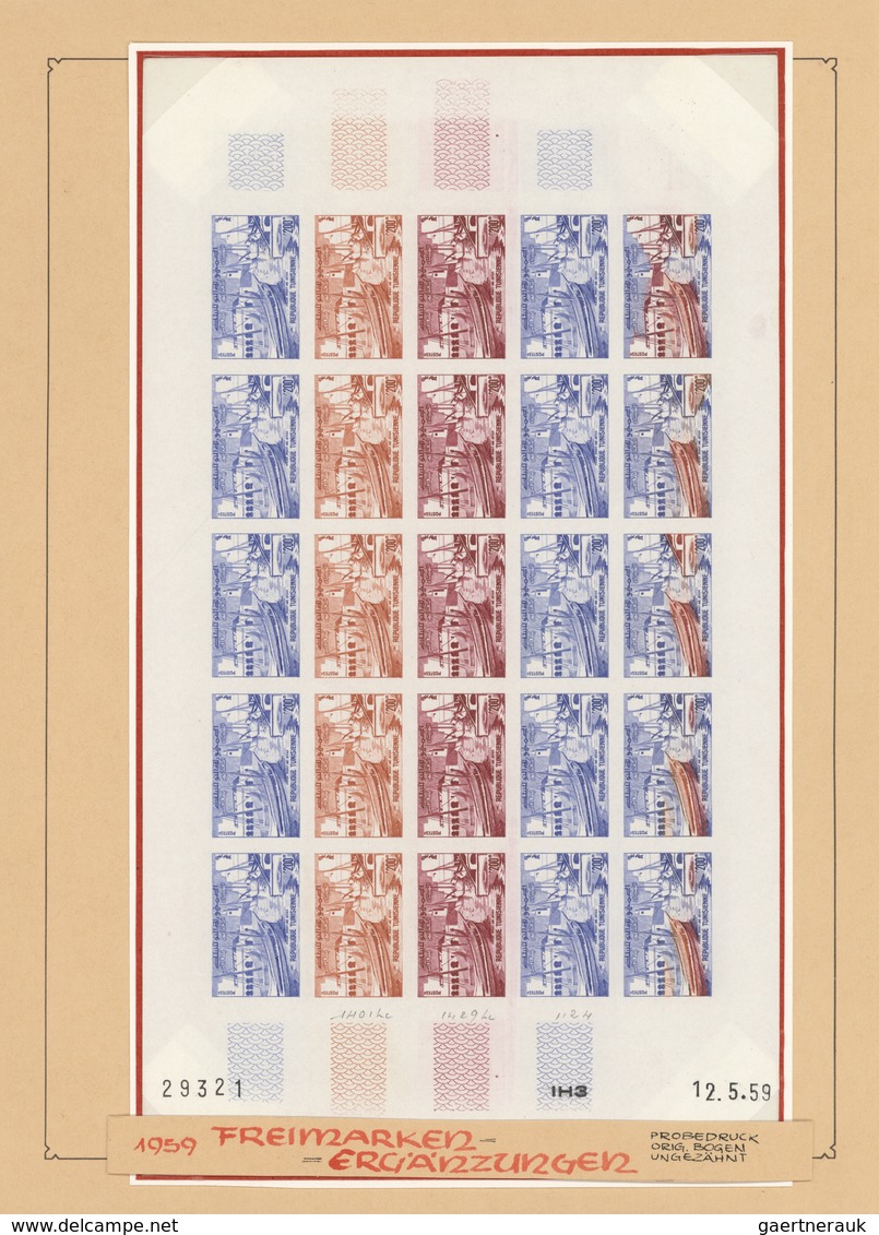 Tunesien: 1954/1963, IMPERFORATE COLOUR PROOFS, collection of apprx. 1.645 imperf. colour proofs, ma