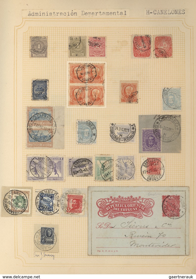 Uruguay: 1880/1950 (ca.), THE POSTMARKS OF URUGUAY, sophisticated and all-embracing collection in el