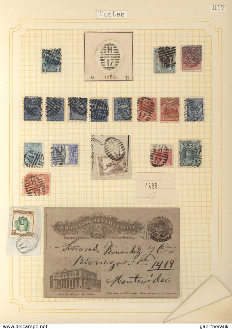 Uruguay: 1880/1950 (ca.), THE POSTMARKS OF URUGUAY, sophisticated and all-embracing collection in el