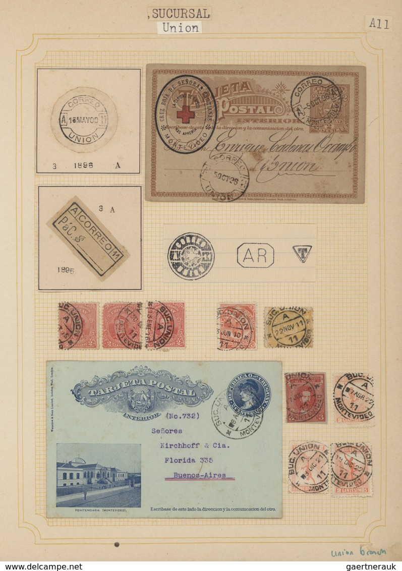 Uruguay: 1880/1950 (ca.), THE POSTMARKS OF URUGUAY, sophisticated and all-embracing collection in el